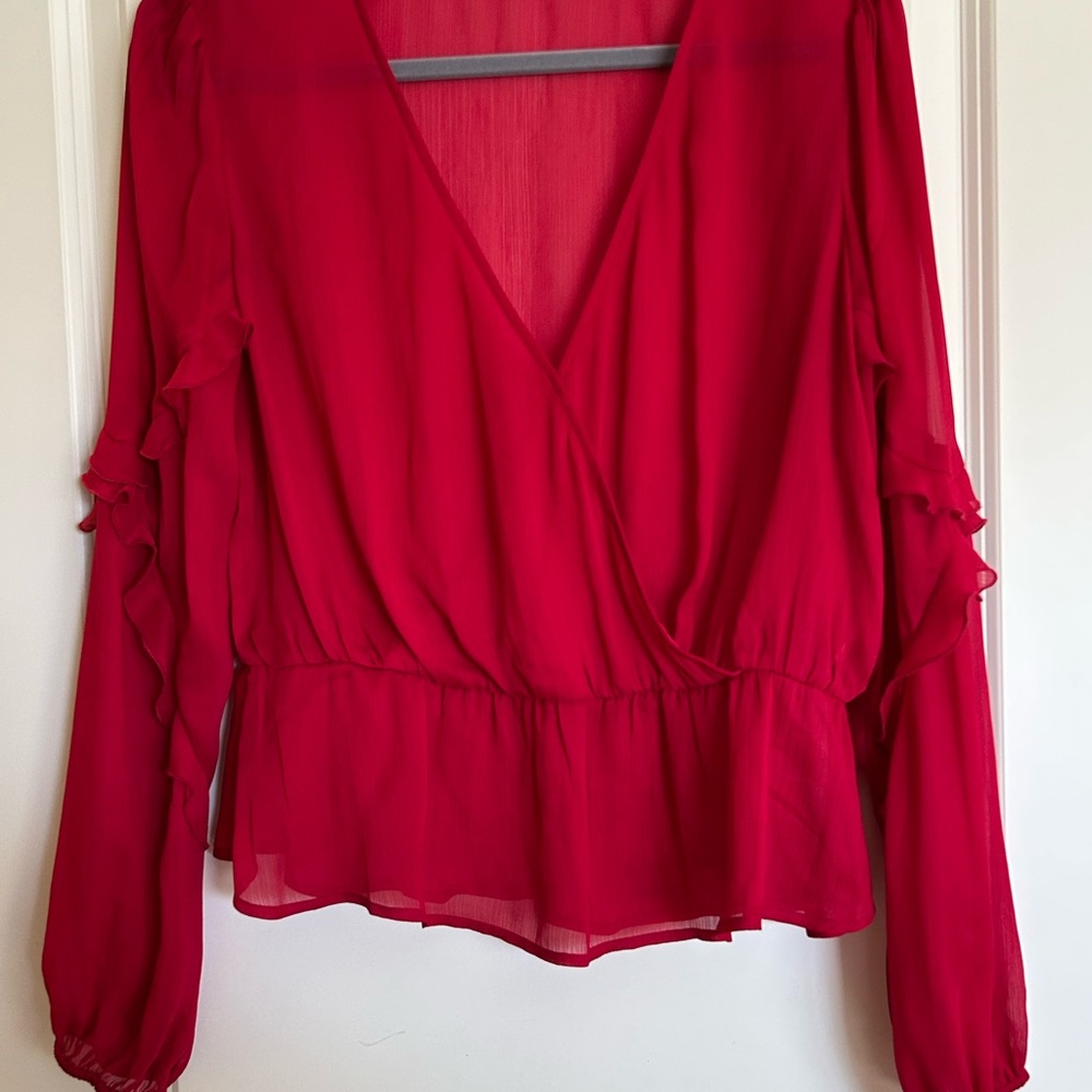 Guess Red Ruffled Wrap Blouse - Picture 3 of 6